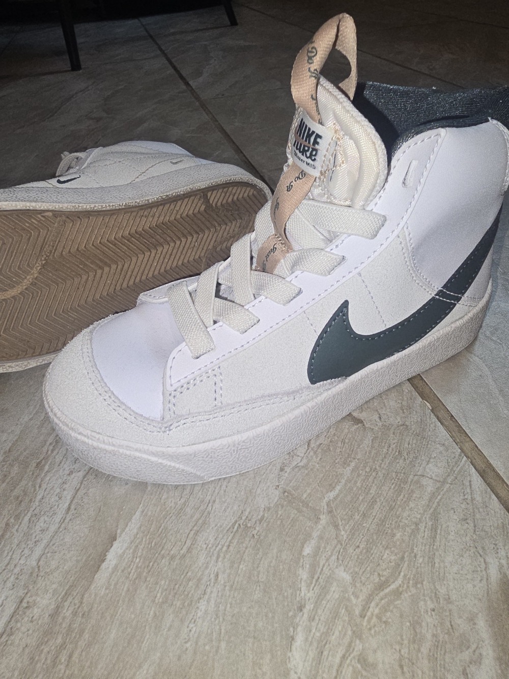 Nike Kids' White High-Top Sneakers with Dark Green Swoosh